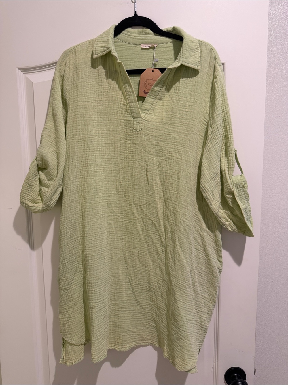 NWT Kori cotton green dress with pockets collared size large